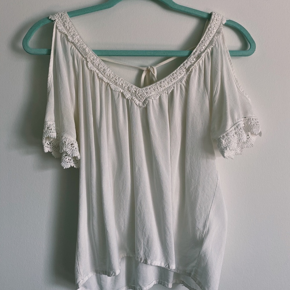Cut Out Shoulder Open Back White Shirt